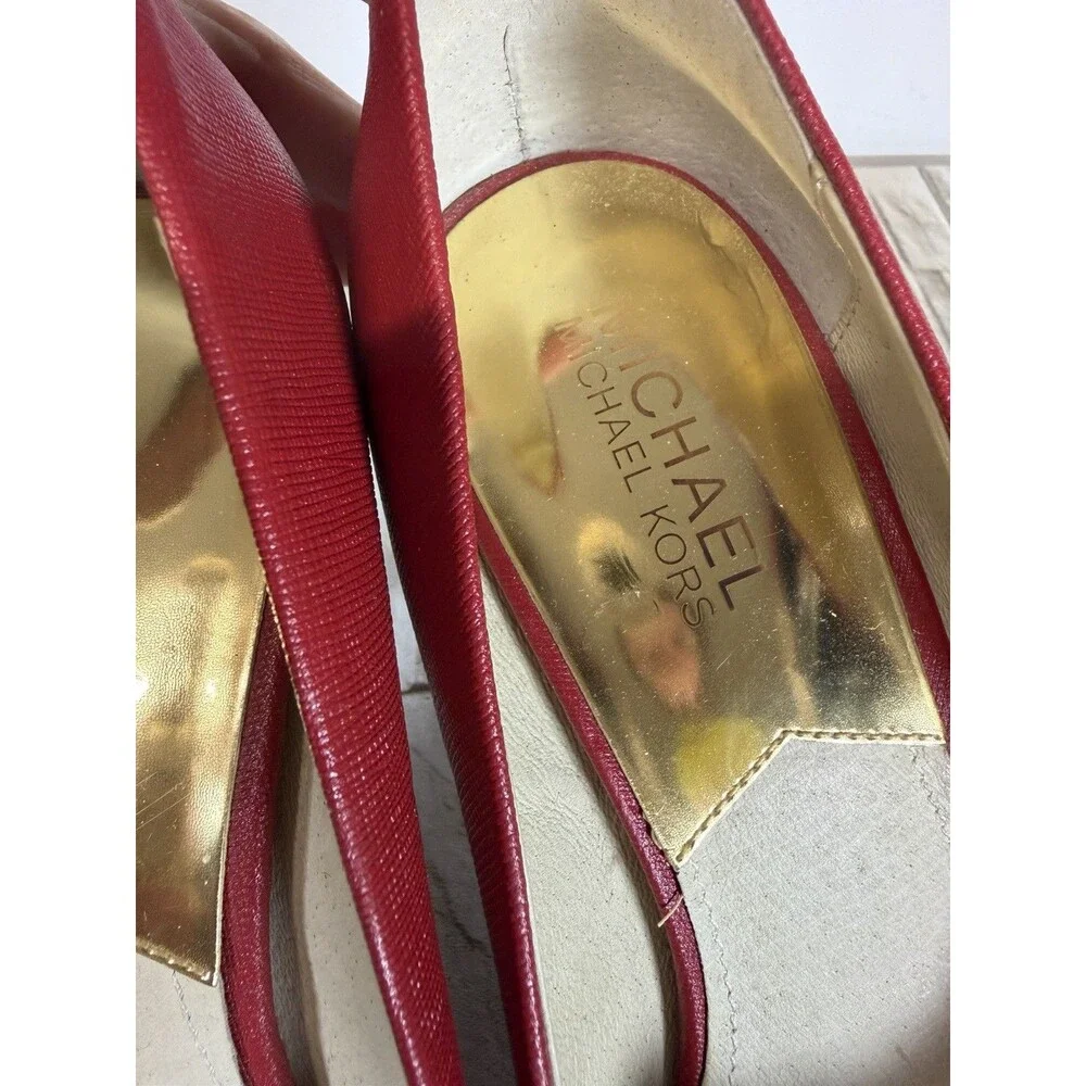 Michael Michael Women's Dorothy  Flex Mid Pump Round Toe A Red  Suede Heels 7.5